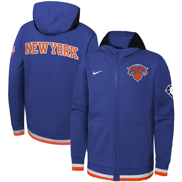 Men's New York Knicks Royal 75th Anniversary Performance Showtime Full-Zip Hoodie Jacket